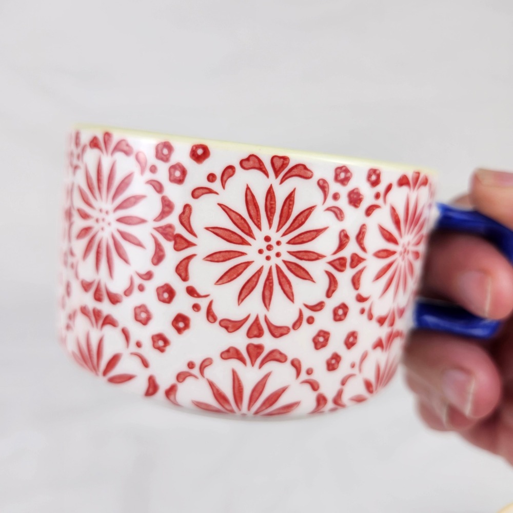 Pier 1 Imports Coffee Mugs Set of 4 Multicolor Floral Hand‎ Painted Stoneware - Picture 5 of 11